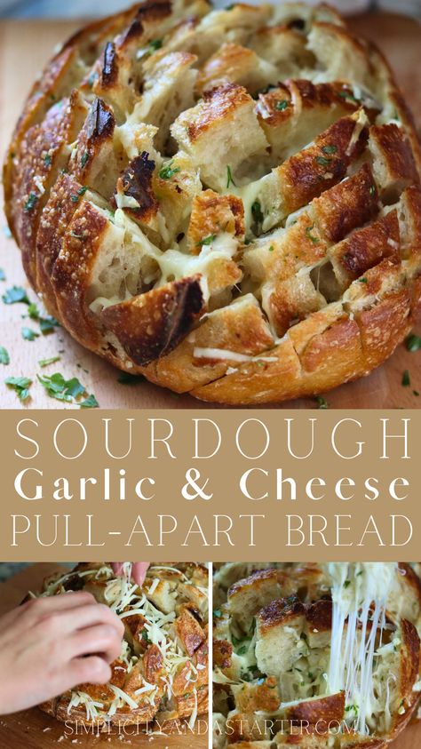 Pull Apart Cheese Bread, Cheesy Pull Apart Bread, Recipe Using Sourdough Starter, Bread Pull Apart Recipes, Cheese Bread Recipe, Sourdough Starter Discard Recipe, Homemade Sourdough Bread, Homemade Bread Recipes Easy, Garlic Cheese Bread