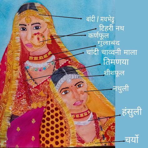 Uttarakhand Traditional Jewellery, Bhuli Art Uttarakhand, Garhwali Traditional Dress, Uttarakhand Drawing, Uttrakhand Traditional Dress, Uttarakhand Traditional Dress, Uttarakhand Painting, Kumauni Bride, Kumauni Jewellery