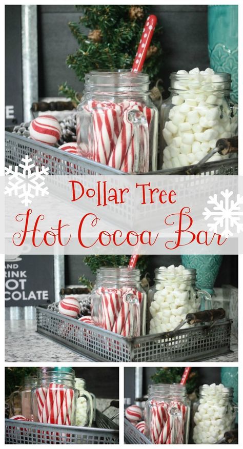 How to make a hot cocoa bar from Dollar Tree items! You don't have to be extravagant to have a beautiful little set up on the cheap! Check it out! Christmas Hot Chocolate Bar, Fun Christmas Party Ideas, Cocoa Party, Hot Chocolate Bar, Coffee Ideas, Christmas Hot Chocolate, Hot Coco, Hot Cocoa Bar, Christmas Brunch