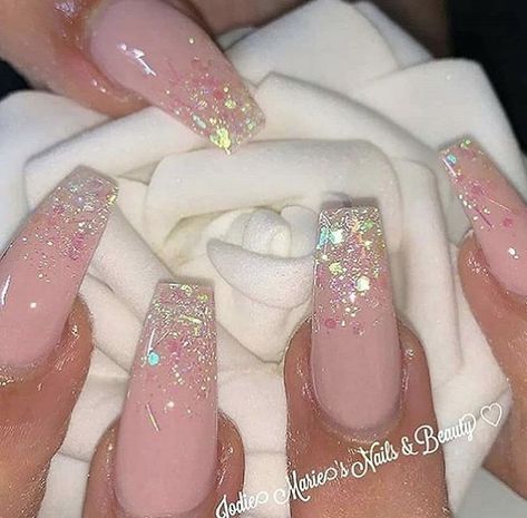 Pink Glitter Nails, Nails Nude, Ombre Nails Glitter, Manicure Gel, Ombre Acrylic Nails, Nails Homecoming, Cute Nail Art Designs, Acrylic Nails Coffin Pink, Acrylic Coffin