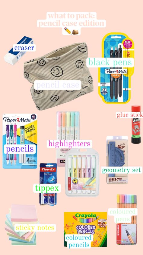 Pencil Case Essential, School Emergency Kit, School Backpack Essentials, Preppy School Supplies, School Routine For Teens, خريطة ذهنية, Pretty School Supplies, School Pencil Case, School Bag Essentials