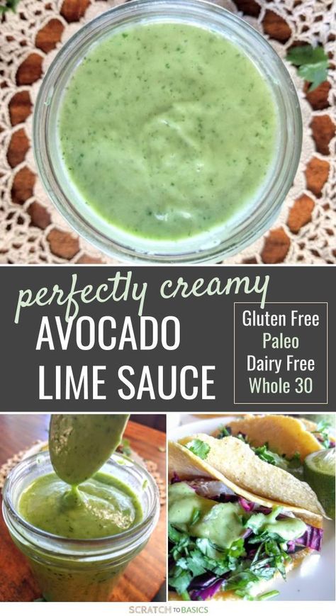 Avocado Lime Dressing, Real Food Meal Plan, Dairy Free Sauces, Avocado Taco, Cilantro Lime Sauce, Cocktail Syrups, Cilantro Sauce, Cilantro Lime Dressing, Avocado Sauce