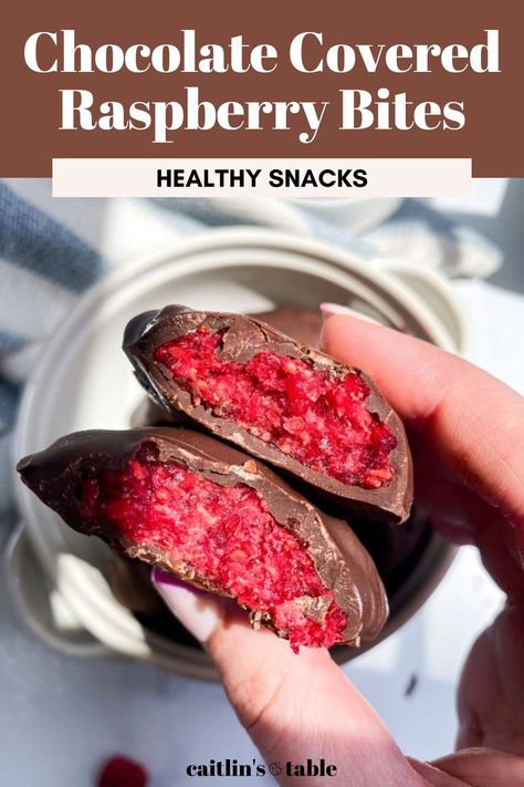 Healthy Snacks With Raspberries, Raspberry And Dark Chocolate, Chocolate Covered Frozen Yogurt Fruit, Frozen Chocolate Raspberries, Keto Raspberry Chocolate Desserts, Frozen Chocolate Covered Fruit, Raspberry Chia Seed Chocolate, Recipes With Frozen Berries, Healthy Freezer Desserts