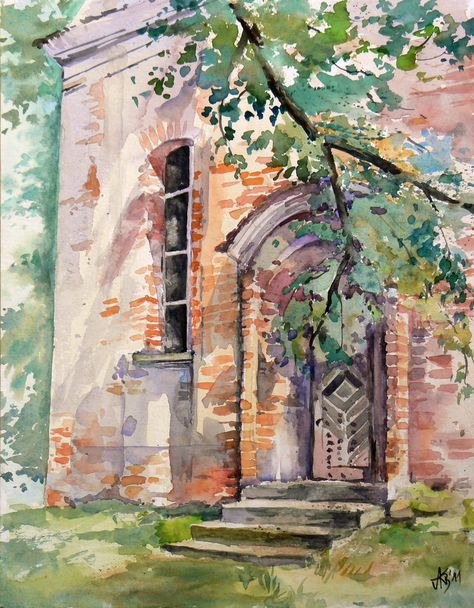 Watercolor Architecture, Watercolor Journal, Watercolor Trees, Watercolor Sketch, Urban Sketching, Watercolor Inspiration, Watercolor Techniques, Art Watercolor, Watercolor Landscape