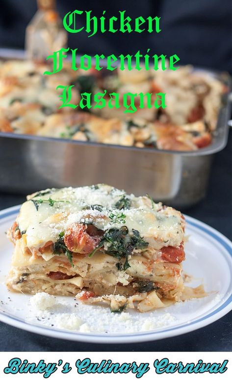 Lasagna Recipe With Spinach, Florentine Lasagna, Lasagna With Spinach, Chicken Spinach Lasagna, Recipe With Spinach, Chicken Lasagna Recipe, Chicken Pasta Dishes, Chicken Florentine, Canned Tomatoes