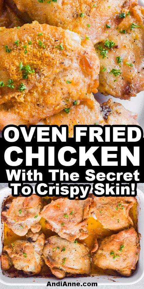 Fried Chicken Baked In Oven, Bake Fried Chicken Oven, Oven Fried Chicken Drumsticks Crispy, Oven Fried Chicken Recipes Crispy, Oven Baked Chicken Leg Quarters Crispy, Crispy Oven Chicken Thighs, Crispy Chicken In The Oven, Oven Fried Chicken Legs Recipes, Oven Fried Chicken Breast Boneless