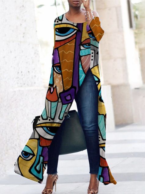 Moda Afro, Long Dress Fashion, Fashion Art Prints, Leisure Fashion, Ținută Casual, Looks Plus Size, Printed Long Dresses, Winter Dress, Print Fashion