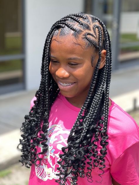 Hairstyles For The Summer Braids, Heart Braids Natural Hair, Knotless Braids Little Kids, 6 Grade Hairstyles Black, Heart Knotless Braids With Curls, Braided Hairstyles For 12-13, Girls Knotless Braids Black Kids, Teen Braids Hairstyles Black, Back To School Hair Styles Black Kids