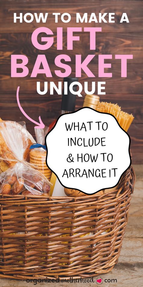 how to make a gift basket unique Baskets For Gift Baskets, Creating Gift Baskets, Good Gift Basket Ideas, Sweets Basket Gift Ideas, Food Related Gift Ideas, Small Gift Baskets Ideas, Making Gift Baskets Ideas, Gifts In A Basket Ideas, Making A Gift Basket Diy