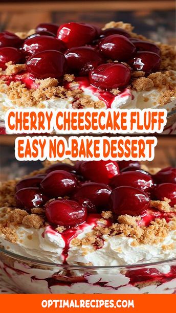 Craving something sweet but don't want to turn on the oven? Meet your new favorite dessert: Cherry Cheesecake Fluff! This easy, no-bake recipe is perfect for those lazy days when you need a quick and delicious treat. Creamy, dreamy, and loaded with cherry goodness, this fluff is sure to be a hit at any gathering or as a special treat just for you. Save this pin for a dessert that’s as easy as it is irresistible! #CherryCheesecakeFluff #NoBakeDessert #EasyRecipe #SweetTreat Cherry Cheesecake Dessert No Bake, Potluck Desserts No Bake, Cherry Cheesecake Pudding Dessert, Cheap Trifle Desserts, Potluck Easy Desserts, Cherries On A Cloud, Cheesecake Fluff Recipes, Easy Dessert Recipes For Bbq, Cherry Cheesecake Fluff Salad