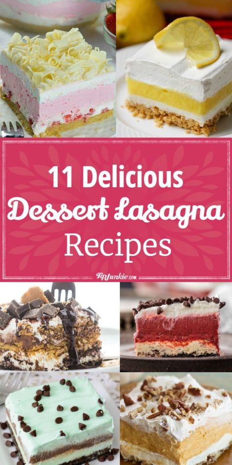 Here is a new simple dessert: Dessert Lasagna! Tip Junkie has put together 11 simple and delicious dessert lasagna recipes and when making them you might find that they will be your new favorite desserts. Discover more great ideas on tipjunkie.com Sweet Lasagna Recipe, Layered Pudding Desserts, Dessert Lasagna Recipes, Lasagna Desserts, Chocolate Lasagna Dessert, Lasagna Dessert, Layered Dessert Recipes, Chocolate Lasagna Recipe, Dessert Lasagna