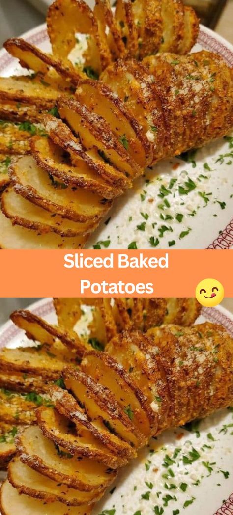 Crispy Sliced Baked Potatoes Recipe: Looking for a simple yet delicious side dish? Try our easy-to-make sliced baked potatoes! Made with just a few pantry staples, these potatoes are seasoned to perfection and baked until crispy on the outside and tender on the inside. Perfect for pairing with your favorite main dishes or serving as a tasty snack, these sliced baked potatoes are sure to become a family favorite. Can Sliced Potato Recipes, Potatoes Slices In Oven, Crisp Baked Potatoes, Peeled Baked Potatoes In The Oven, Potatoes Baked Sliced, Best Way To Make Baked Potatoes, Baked Potato Side Dishes, Baked Potatoe Ideas Dinners, Easiest Potato Recipes