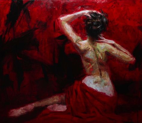 Henry Asencio, Woman In Red, Afrique Art, Classic Portraits, Female Art Painting, Palette Knife Painting, Abstract Expressionist, Peacocks, Figure Painting