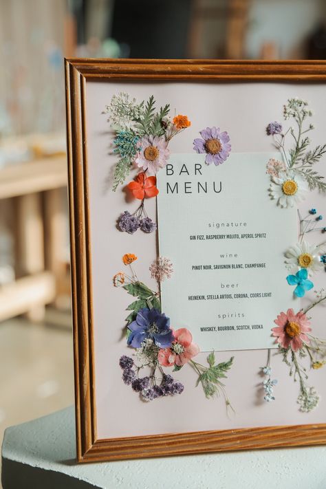 Pressed Florals, Bar Menu Wedding, Florals Wedding, Future Wedding Plans, Garden Party Wedding, Bar Menu, Wildflower Wedding, Wedding Mood Board, Wedding Mood