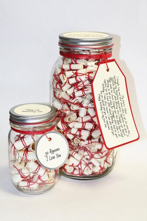 Things To Put In A Jar For A Gift, Happiness Jar Ideas Diy, Message Jar Ideas Note, Happiness Jar Ideas, Small Jars Ideas, Mason Jar Gifts For Boyfriend, Small Jar Gift Ideas, Jar Of Letters, Jar Full Of Notes