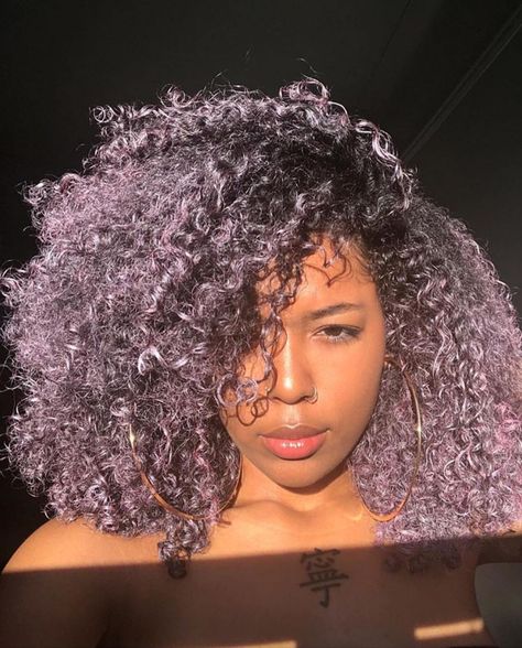 Follow @ariellanita for more purple pastel lavender curly hair big hoop earrings Hair Dye Tips, Dyed Hair Pastel, Human Hair Clip Ins, Dyed Natural Hair, Pelo Afro, Hair Laid, Natural Hair Inspiration, Hair Crush, Pastel Hair