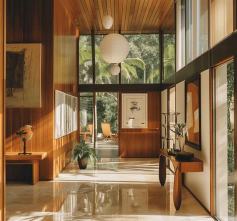 Mid Century Modern Living Room Mixed Wood, Midcentury Modern Architecture Interiors, Concrete Floor Mid Century Modern, Mcm Design Interiors, Interior Design Nature Inspired, Natural Lighting Home, Ceiling Design Modern Living Room, Mid Century Modern Mudroom, Mid Century Modern Wood Furniture