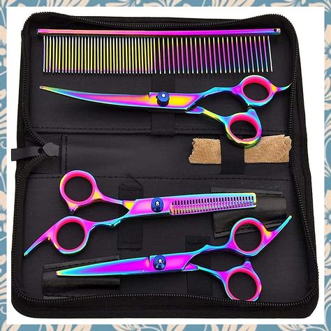 Bestmemories Dog Grooming Scissors Colorful Pet Trimming Scissors Set Professional Grooming Barber Scissors Kit 7 inch Stainl Dog Grooming Scissors, Thinning Shears, Pet Grooming Tools, Barber Scissors, Thinning Scissors, Hairdressing Scissors, Hair Scissors, Cat Hair, Grooming Kit