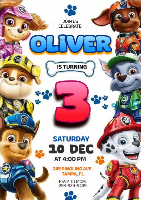 250  Free Templates for 'Paw patrol birthday invite' Paw Patrol Birthday Party Cake, Paw Patrol Party Invitations, Paw Patrol Birthday Invitations, Fox Birthday, 3rd Birthday Party, Invitation Design Template, Paw Patrol Birthday Party, Free Invitation Templates, Paw Patrol Party