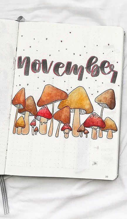 If you're looking for a November bullet journal cover page idea, try out this easy mushroom drawing idea. November Bullet Journal Ideas, Easy Mushroom Drawing, Bullet Journal Front Page, November Bullet Journal Cover, Mushroom Drawing Ideas, Bullet Journal Month Cover, November Bullet Journal, Journal Cover Page, March Bullet Journal