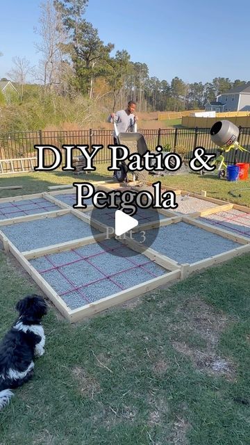 Tenesia & Terence | NC on Instagram: "🚧 DIY Patio & Pergola-Part 3 🚧 concrete is finally complete! Next up on the to-do list is deciding what we want to go in between the pavers. Should we do gravel, black mulch or black mulch (bottom layer) + black rocks on top?    #diyproject #diyhomeprojects #backyarddesign #diyideas #homeimprovement #concretedesign #diycouple #backyard" Pavers Backyard Landscaping Ideas, Concrete Paver Patio, Diy Concrete Patio, Concrete Backyard, Pavers Diy, Diy Patio Pavers, Outdoor Pavers, Black Rocks, Pavers Backyard