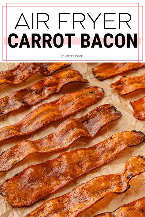 Air Fryer Carrot Bacon is a delicious and healthy alternative to the classic breakfast meat! Compatible with vegan and vegetarian diets, this nutritious twist is so easy to fry up extra crispy in your air fryer! Carrot Bacon Recipe, Airfryer Ideas, Carrot Bacon, Air Fry Bacon, Frying Recipes, Vegan Meat Recipe, Vegetarian Diets, Breakfast Meat, Bacon Recipe