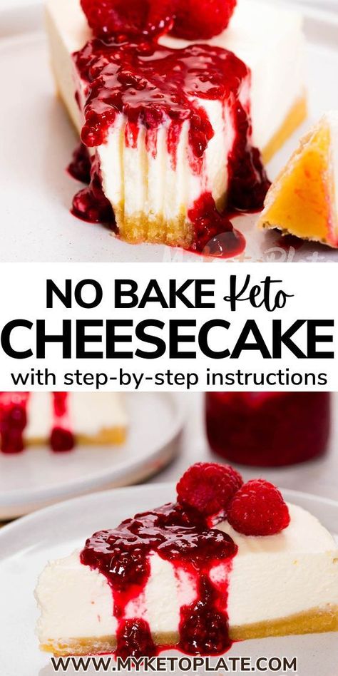 Make this no-bake keto cheesecake for a creamy, easy dessert with just 10 ingredients and 10 minutes prep time. Enjoy a sugar-free, low-carb cheesecake without the need for baking. It's the perfect solution for satisfying cheesecake cravings without heating up the kitchen. Impress your guests with this delicious treat that's both simple and satisfying! No Bake Cheesecake Keto Low Carb, Low Carb Sweets Desserts, Quick Keto Cheesecake, Low Cal Keto Dessert, Keto No Bake Cheesecake Easy, Grain Free Cheesecake, Keto Egg Free Dessert, Cheesecake Recipes Low Carb, Desserts For Keto Diet