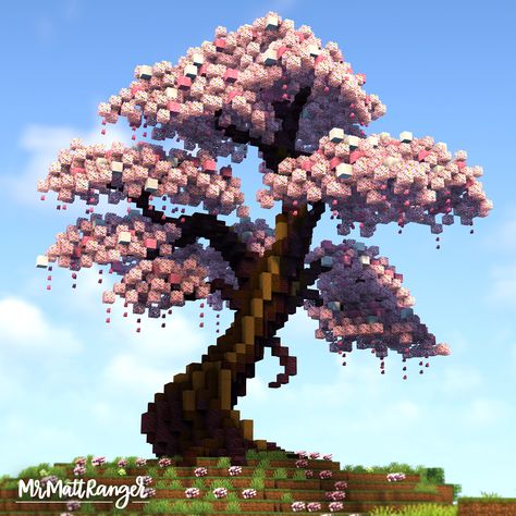 Minecraft Japanese Outdoor Decor, Cherry Garden Minecraft, Minecraft Magical Tree, Blossom Minecraft House, Giant Tree Minecraft, Minecraft Trees Design, Tree In Minecraft, Medieval Guild, Cherry Blossom Minecraft