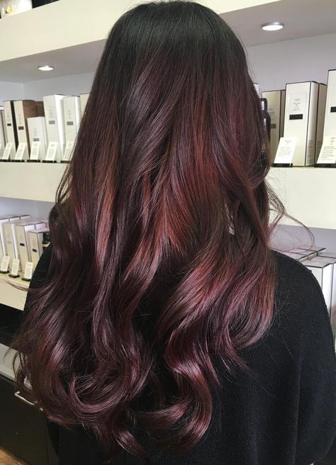 Dark Burgundy Hair Color                                                                                                                                                     More Dark Burgundy Hair Color, Burgundy Brown Hair, Pelo Color Vino, Dark Burgundy Hair, Mahogany Hair, Maroon Hair, Black Red Hair, Hair Color Burgundy, Dark Red Hair