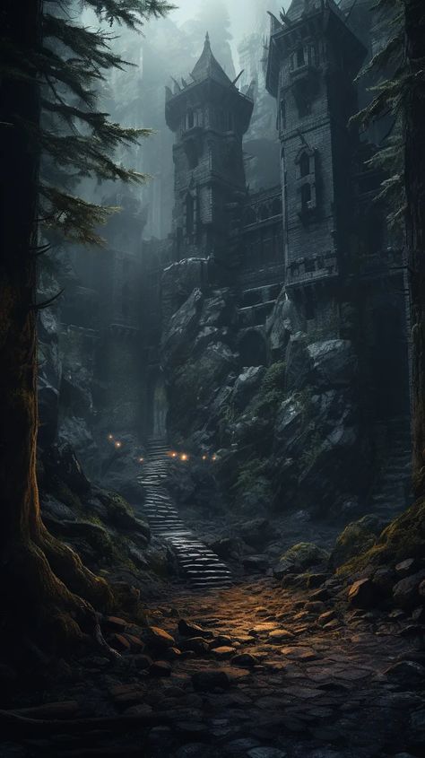 Dark Medieval Times Dark Forest Castle, Forest Witch House, Castle Forest, Medieval Fantasy Setting, Medevial Aesthetic, Medieval Times Aesthetic, Medieval Moodboard, Dark Kingdom Aesthetic, Dark Adventure Aesthetic