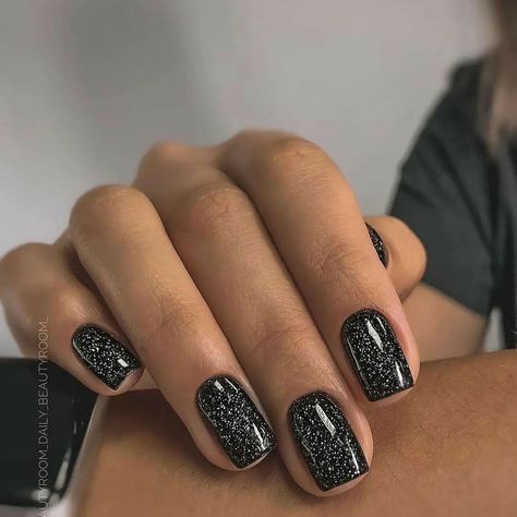 Manicure Paznokcie Hello Kitty, Black Nails With Glitter, Nagel Tips, Short Square Nails, Smink Inspiration, Sparkle Nails, New Year's Nails, Dipped Nails, Classy Nails