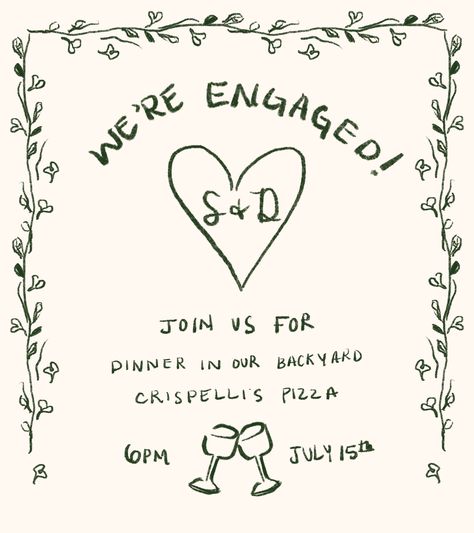 Hand-drawn engagement dinner invite by me! #invitation #engagement #dinnerparty #invite We’re Getting Married Announcement, Engagement Party Stationary, Engagement Party Ideas Rustic, Hand Drawn Invitations Wedding, Engagement Dinner Invitations, Engagement Party Invite Ideas, Elopement Dinner Party, Engagment Invites Cards, Engagment Annoucment