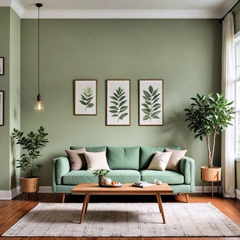 40 Sage Green Living Room Ideas: From Cozy To Chic Soft Sage Living Room, Sage Accent Wall Office, Green Wall Sitting Room, Sage Green Sitting Room Ideas, Sage Green Feature Wall Living Room, Color Walls Living Room, Sage Green Office Walls, Sage Green Living Room Decor Inspiration, Green Sitting Room Ideas