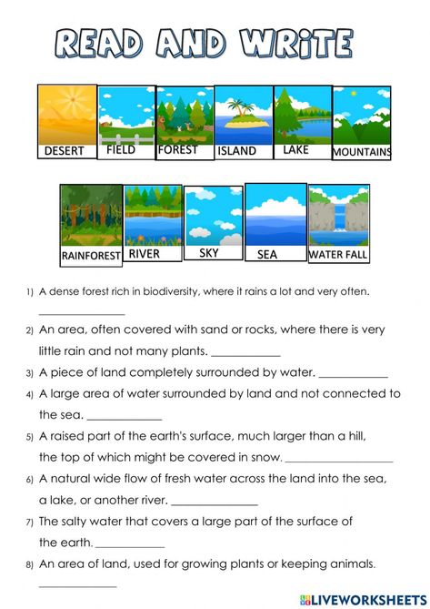 Geographical Features Worksheet, Landscape Vocabulary, Nature Worksheets, Landforms Worksheet, Nature Worksheet, Create Worksheets, Earth Science Lessons, Study Craft, Creative Worksheets