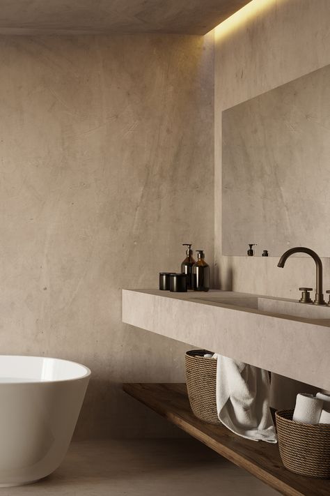 Minimalist Bathroom Ideas, Drømme Bad, Cement Bathroom, Mediterranean Bathroom, Unique Bathroom Vanity, Minimalist Bathroom Design, Concrete Bathroom, Bathroom Design Inspiration, Bathroom Inspiration Decor