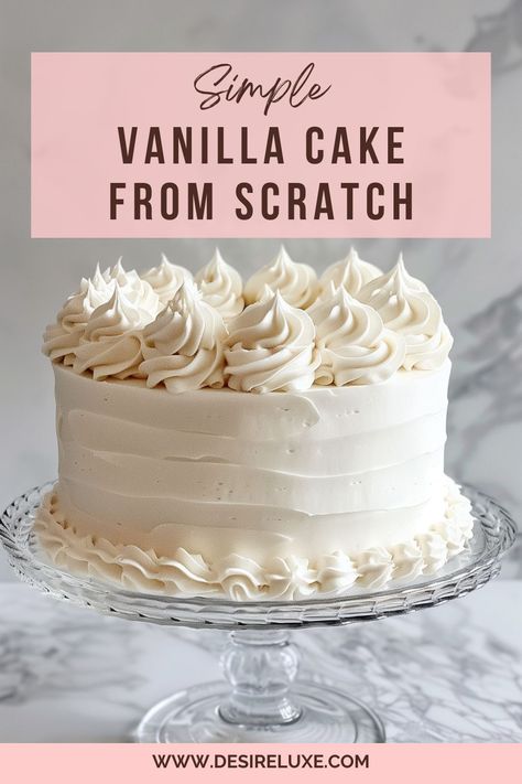 Indulge in the sweet simplicity of our Beginner-Friendly Simple Vanilla Cake Recipe! Perfect for all skill levels, this classic treat is moist, fluffy, and bursting with vanilla flavor. Follow along for step-by-step instructions and baking tips. #VanillaCake #EasyRecipe #BakingForBeginners | by Desire Luxe First Birthday Sheet Cake, Soft Vanilla Cake Recipe, Simple Vanilla Cake Recipe, Vanilla Cake Mix Recipes, Vanilla Cake Recipe Moist, Vanilla Birthday Cake Recipe, Simple Vanilla Cake, Vanilla Cake From Scratch, Best White Cake Recipe