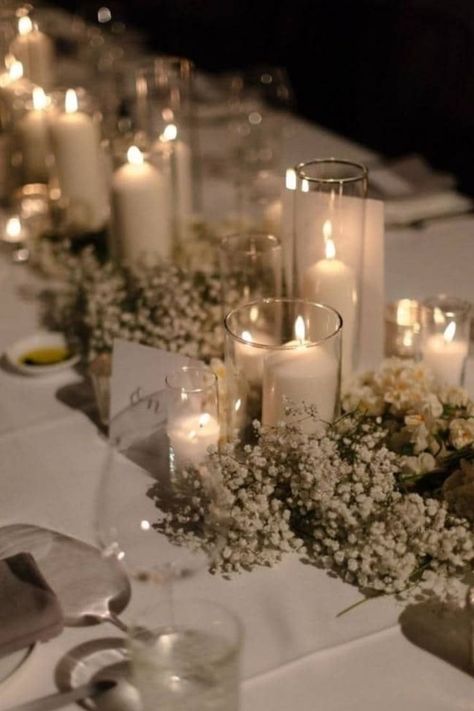 Candle And Floral Wedding Centerpieces, The Wedding Bliss On Instagram, Diy Wedding Centerpieces Circle Table, Vintage Wedding Dance Floor, Wall Drapping Ideas, Wedding Centerpieces Wood Rounds, Wedding Vase Decor, Wedding Decor Timeless, Wedding Tablescapes Long Romantic