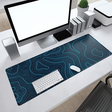 Amazon.com : Ovenbird Large Gaming Mouse Pad with Stitched Edges, Minimalist Topographic Map Desk Mat, Extended XL Mousepad with Anti-Slip Base, Cool Desk Pad for Keyboard and Mouse, 31.5 x 11.8 in, White : Office Products Desk Mat Ideas, Mousepad Design Ideas, Mouse Pad Design Ideas, Desk Mat Design, Mousepad Design, Cool Desk, Workspace Essentials, Computer Mat, Keyboard Mat