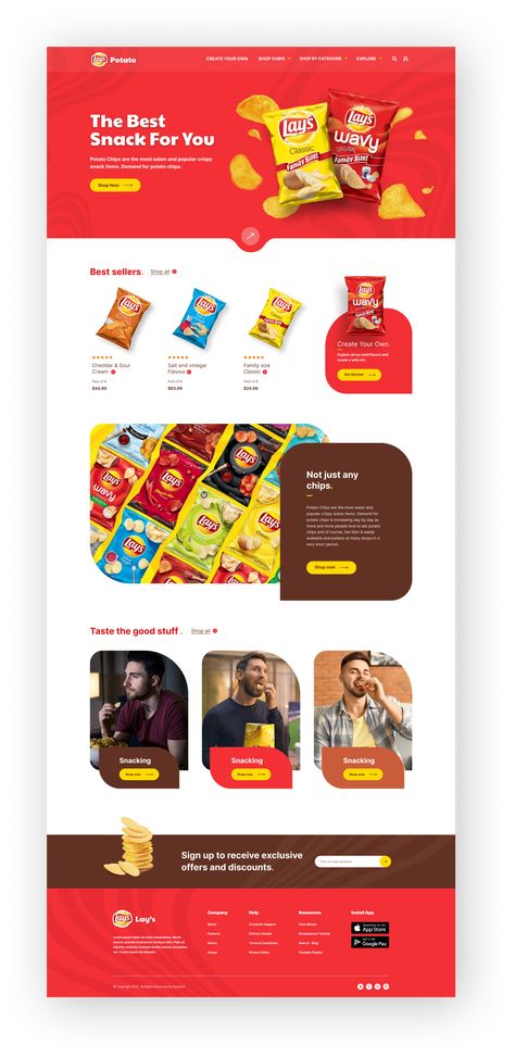 Presenting a new Lays potato chips website landing page. Chips Website Design, Pizza Landing Page, Snacks Website Design, Website Product Page Design, Product Presentation Design, Food Landing Page Design, Lay Out Design, Product Web Page, Website Design Product