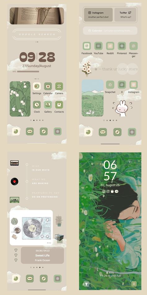 Android homescreen beige and green theme Best Widget Apps, Android Widget Design, Widget Apps For Android, Kwgt Widgets Design, Sweet Life Frank Ocean, Sweater Weather Lyrics, Mobile Hacks, Android Layout, Widget Template