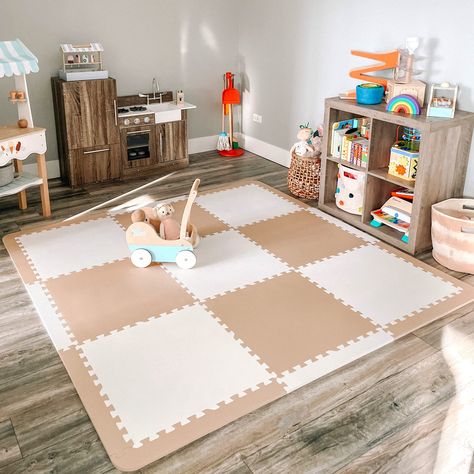 Large Floor Tiles, Toddler Play Area, Playroom Mats, Baby Play Areas, Foam Floor Tiles, Playroom Flooring, Living Room Playroom, Baby Playroom, Montessori Playroom