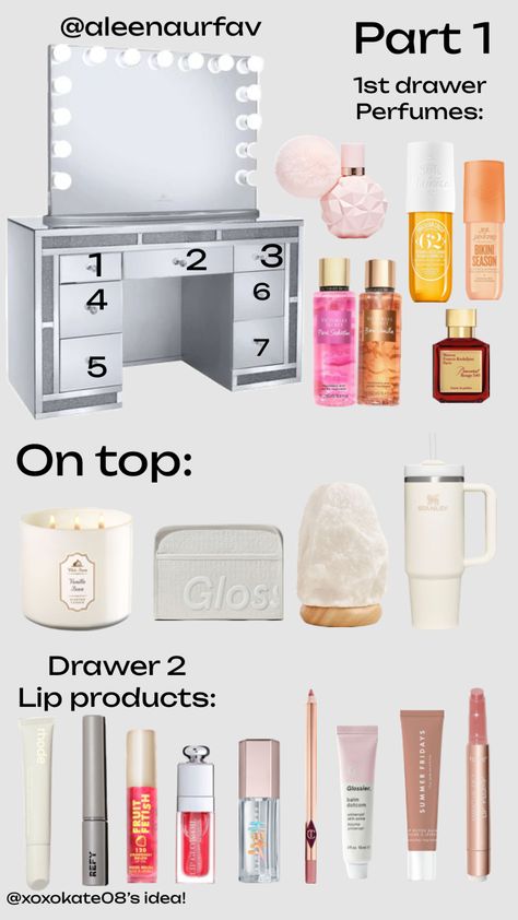 #beauty #vanity #organize #makeup #skincare #perfume #clean #aesthetic How To Organize Vanity Drawers, Organize Skincare Products Bathroom, Aesthetic Skincare Organization Drawer, Organize Vanity, White Skincare Organizer, Organize Vanity Drawers, Organuze Vanity Shelves, Organuze Bathroom Vanity Shelves, Perfume Clean