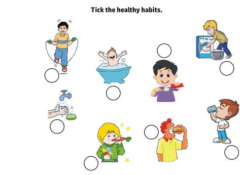 worksheets: Tick The Healthy Habits Healthy Habits Worksheets For Grade 1, Healthy Habits Worksheet For Preschool, Good Habits Worksheets For Kids, Good Habits Worksheet For Kindergarten, Healthy Habits Preschool Activities, Good Habits Worksheet, Healthy Habits Worksheet, Habit Worksheet, Habits Worksheet