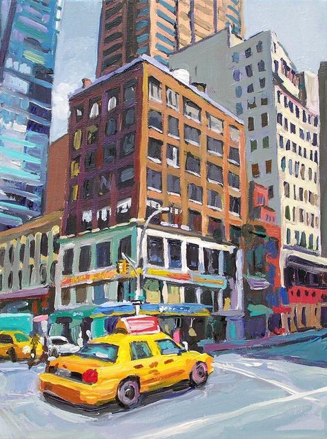 New York Artwork, Easy Cityscape Painting, Abstract City Art, City Painting Aesthetic, Gouache Cityscape, City Painting Ideas, Acrylic City Painting, City Background Art, City Impressionism