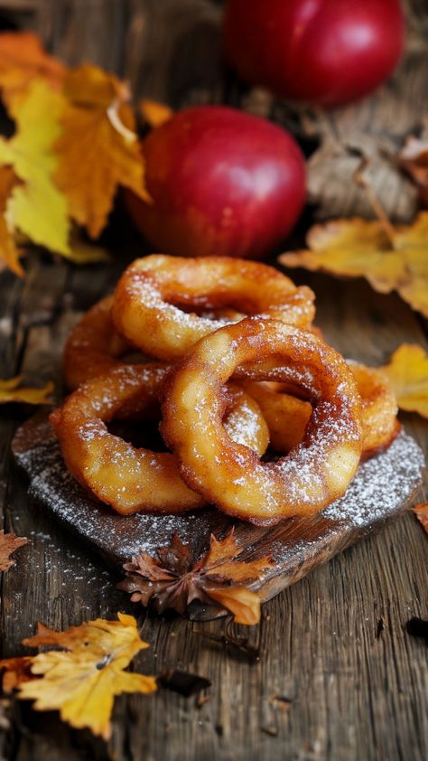 fried cinnamon apple rings Fried Cinnamon Apple Rings, Baked Apple Rings, How To Make Fries, Fried Apple Rings, Cinnamon Apple Rings, Dried Apple Rings, Apple Snacks, Apple Rings, Cinnamon Candy