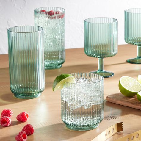 Mesa Green Ribbed Acrylic Stackable Drinkware Collection - World Market Acrylic Drinkware, Acrylic Bar, Cocktail Cup, Outdoor Dinnerware, Green Glassware, Beach House Interior, Highball Glass, Old Fashioned Glass, Print Coupons