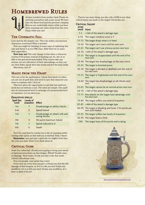 Dnd Injury Table, Dnd Homebrew Ideas, Dnd Homebrew Rules, Dnd Random Tables, Dungeons And Dragons Homebrew Items, Dnd Rules, Dm Tools, Dnd Dm, Dungeons And Dragons Rules