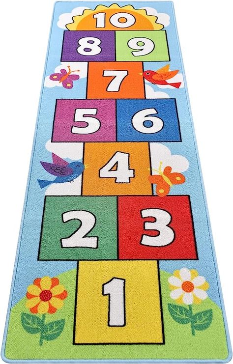 Hopscotch Rug, Kids Play Spaces, Kids Flooring, Play Rug, Rainbow Rug, Learning Numbers, Soft Carpet, Kids Playroom, Floor Rug