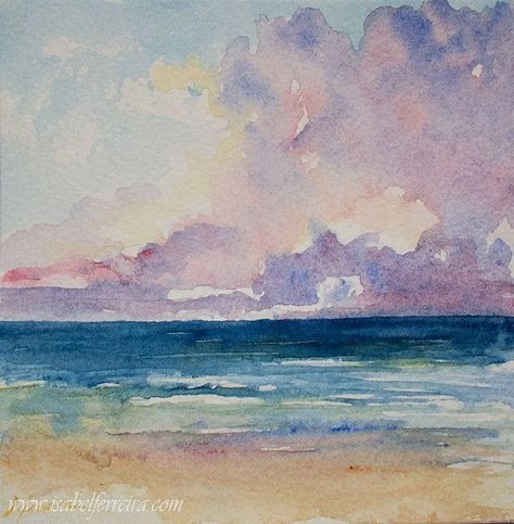 Watercolor Sky, Watercolor Ocean, Watercolour Inspiration, Beach Watercolor, 수채화 그림, Watercolor Artists, Contemporary Abstract Art, Ocean Painting, Beach Painting