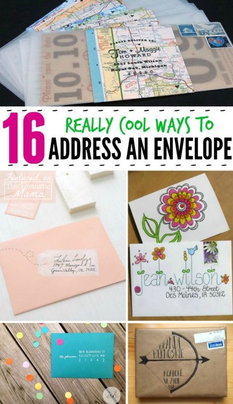 Mail Art: 16 Really Cool Ways to Address an Envelope - The Realistic Mama Address An Envelope, Envelope Art, Addressing Envelopes, Mail Art, Diy Cards, Making Ideas, Diy Gifts, Hand Lettering, Diy And Crafts